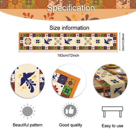 NBEADS Floral Bird Table Runner, 33x183cm Mexican Fiesta Table Runner Decoration Rustic Runner Day of The Dead Decor and Supplies for Kitchen Dining Home Table Decoration