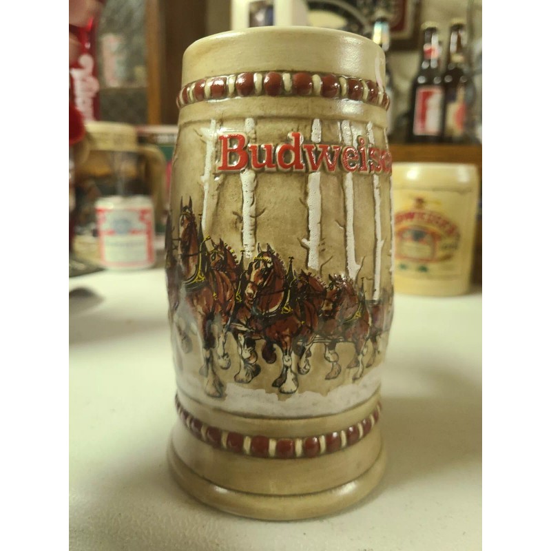 Budweiser 1981 Budweiser Holiday Beer Stein Clydesdale Snowy Woodland Ceramarte