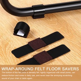 12 Pcs Furniture Felt Pads Wrap-Around Felt Floor Savers Chair Leg Floor Protectors with Hook and Loop Fasteners for Protect Hardwood Floors Prevent Scratches Reduce Noises