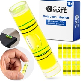 Tube Level Set, 10 Pieces, with 40 x Diameter 9.5 mm Outer, Spirit Level without Labelling, Spirit Level Pipe, 1-Way Levelling, Can Level for Caravan, Camera, DIY, Spirit Level Bullseye
