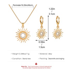 FDEETY Jewellery Sets for Women Girls Sun Jewellery Set with Zirconia Necklace Elegant Vintage Earrings Jewellery 2-Piece Set for Christmas Valentine's Day Mother's Day, Stainless Steel, No Gemstone
