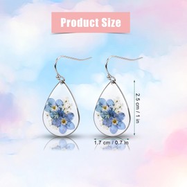 Flower Teardrop Earrings, Forget Me Not Flower Earrings Flower Earrings Dangle Elegant Sweet Pressed Flower Earrings Teardrop Earrings Jewelry for Women Girls (Silver)