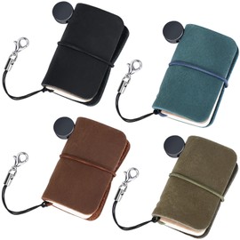Ireer 4 Pcs 1.9 x 1.3'' Vintage Cute Mini Notebook Small Miniature Notebook Refillable Pocket Tiny Journal Portable Leather Cover with Book Insert for Daily Travel Diary Write, Black Brown Blue Green