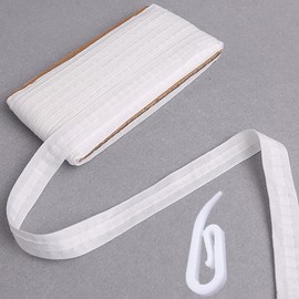 Hoonng Curtain Tape for Sewing, Ruffle Tape, with 100 Pieces Folding Hooks, Pleated Tape for Curtains