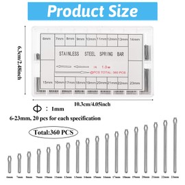 JIYIN 360 Pieces 6-23 mm Watch Split Pins, Watch Strap Pins Watch Pins Watch Repair Accessories Removal of Watch Links Safety Cotter Pin for Watch Strap Repair Kit, silver, Flat