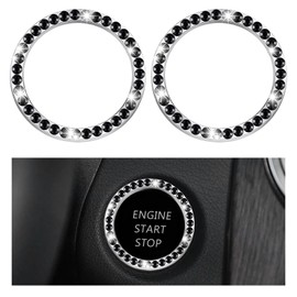 JUSTTOP 2PCS Car Bling Crystal Rhinestone Engine Start Ring Decals, Auto Start Engine Sparkling Key Ignition Knob Sticker, Push Start Button Cover Crystal Bling Ring Emblem Decor (Singe, Black)