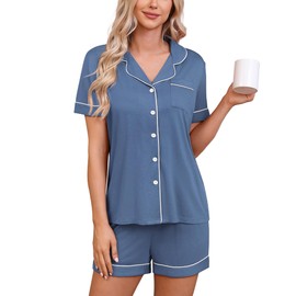 HNG Postpartum Pajamas Womens Pajamas Sets Pj Shorts For Women Mrs Pajama Set Bridesmaid Pajamas Denim Blue,XL