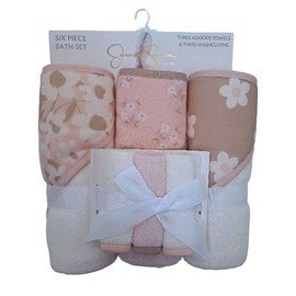Jessica Simpson 6 Piece Printed Hooded Bath Towel and Washcloth Set for Infant, Newborns and Toddlers 3 – 24 Months for Bath Time, Showers, Lounge, Beach and Pool