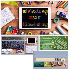 BREITENWERK Enrolment Invitation Cards with Envelope (Set of 12) Tablet – Invitations for Children to Start School Entrance School Cards