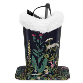 ZAXMEY Eyeglasses Holder,Plush Lined PU Leather Pattern Stand Case with Magnetic Base, Unisex for Women Men, Wild Flower