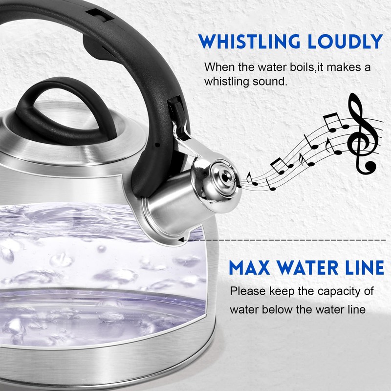 Jeasom Tea Kettle Stovetop - Food Grade Stainless Steel Whistling