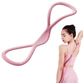 Resistance Bands, Figure 8 Resistance Bands for Women Men, 15LB Exercise Bands with Handles for Working Out, Arm, Back, Fullbody Yoga Pulling Rope, Elastic Stretch Bands(Pink)