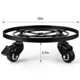 Amagabeli 12" Metal Plant Caddy Heavy Duty Iron Potted Plant Stand with Wheels Brake Round Flower Pot Rack on Rollers Movers Dolly Holder Wheels Indoor Outdoor Planter Trolley Casters Rolling Tray