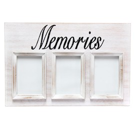 Elegant Designs HG2002-WMS Rustic Farmhouse 3 Photo Collage Wood 4x6 Picture Frame, White Wash "Memories"