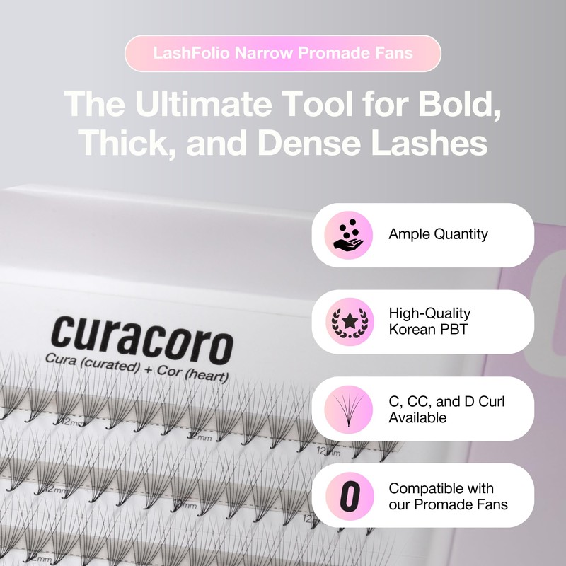 Curacoro LashFolio Narrow Promade Fans 12D-0.03 CC Curl 12-15mm