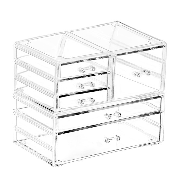 Stackable Makeup Organizer And Storage Set of 2 Under the Sink,Large Skin Care Cosmetic Display Case Make up Stands For Jewelry Beauty Skincare Product Organizing Clear 6 Drawers