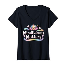 Womens Vintage Lotus Calm Mindfulness Matters Wellness V-Neck T-Shirt