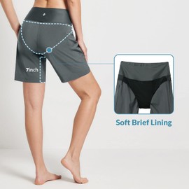 BALEAF Women's Long Knee-Length Quick-Drying Swimming Trunks UV Protection UPF 50+ Swimming Trunks High Waist Board Shorts with Inner Briefs and Pockets, gray