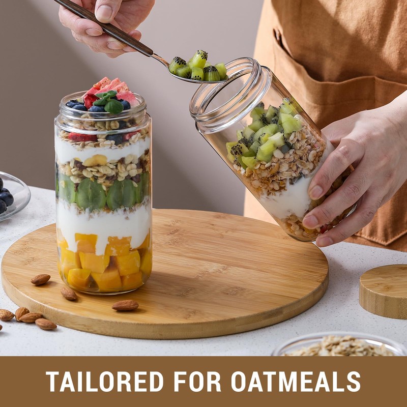 NETANY 4-pack 24oz Glass jars with Airtight Lids, Overnight Oats