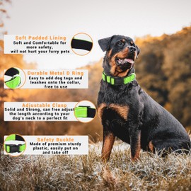 LIEVUIKEN 2 Pack Reflective Dog Collar with Safety Locking Buckle, Adjustable Soft Breathable Comfortable Nylon Pet Collar for Small, Medium and Large Dogs, Green, XS