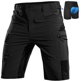 Cycorld Shorts de Ciclismo Hombre: Acolchados, Holgados, con Forro Extraíble y Bolsillos con Cremallera(Negro, G)