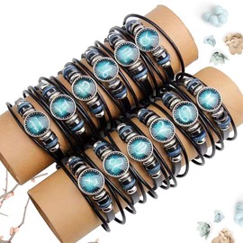 NIGHTCRUZ Constellation Braided Rope Bracelet - Punk Alloy Leather Bracelet - Hand Woven Braided Rope Bracelet Punk Chain Cuff 2 PCS (Libra)