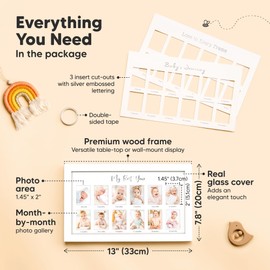 My First Year Photo Frame,12 Months Baby Picture Frame for Newborn Girl,Boy-Baby Shower Gifts Keepsakes,Monthly Baby's One Year Birthday Milestone,1st Nursery Photo Collage Display Board(Alpine White)