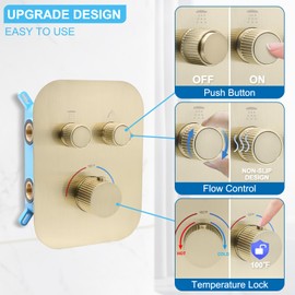 Thermostatic Shower Valve Shower Diverter 2 Way Shower Valve with Temperature Control Shower Mixing Adjustable Flow Diverter（Brushed Gold）