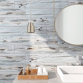 FunStick 6"x36" 15 Tiles Peel and Stick Wood Planks for Walls Floor Blue Wood Vinyl Flooring Peel and Stick Floor Tile Waterproof Vinyl Plank Flooring Stick on Floor Tiles for Bathroom Kitchen Bedroom