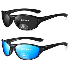 LKEYE Bifocal Reading Sunglasses for Men Women Sports Style Sun Reader Wrap Around Build-In UV400 Protection Sports/Outdoor/Driving Eyewear LK6092 （Gray/Blue +1.0Diopters）