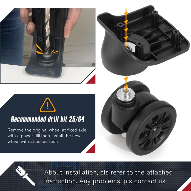 Zoofen Luggage Wheels Replacement with Brake - 2pcs Wear-Resistant Suitcase