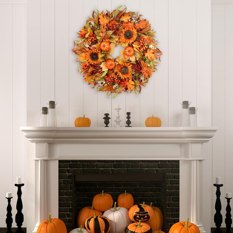 Large 24 Inch Fall Wreaths for Front Door, Farmhouse Autumn