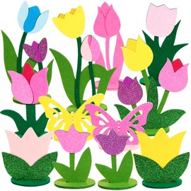 Balun Admhail 18PCS Flower Felt Decorations Tulip Party Decorations Flowers Table Decorations Tulip Felt Centerpieces for Tables Spring Decorations for Home Office