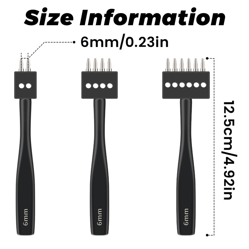 DIUDUS Leather Hole Punch, Prong Punch Tool 6mm 2/4/6 Lacing