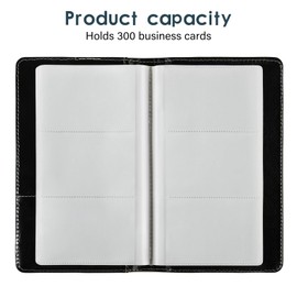 DMFLY Leather Professional Business Card Holder Organizer Book - 300 Card Capacity Premium PU Folder with Soft Cover, Name Card Credit Cards Binder for Men/Women, Elegant Black