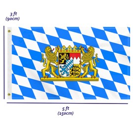 3×5 FT German Bavaria Lion Flag, Large 100D Germany Bayerisch Province Outdoor Banner,Doube Side Printing Deustland Bavarian Decor For Patio Garden With Brass Gromment