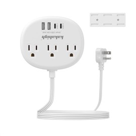 Power Outlet Relocator with Adhesive- 5 FT, 1625W Wall Mounted Extension Cord with 3 AC Outlet 4 USB (24W/4.8A), Peel and Stick Outlet for Easy Access to Low-Floor Socket