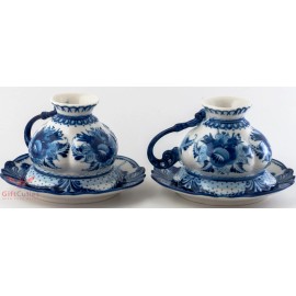 Porcelain Gzhel Cup & Saucer set author's work handmade in Russia