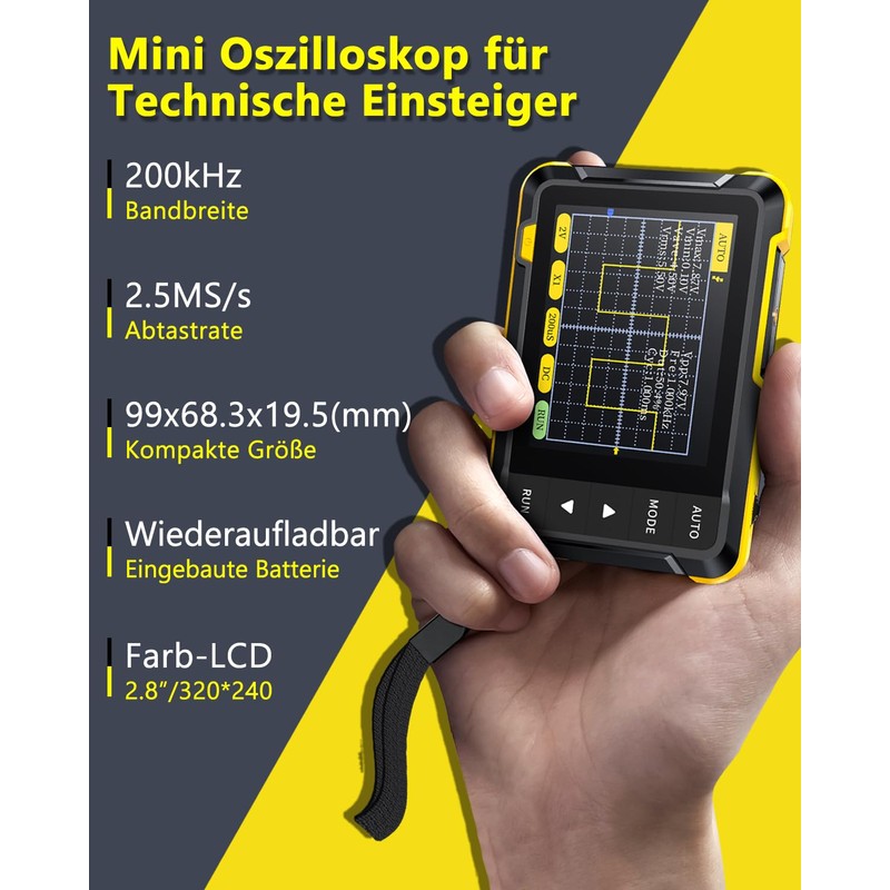 SURLABA Digital Oscilloscope, 2.8 Inch TFT Mini Oscilloscope, 200 KHz