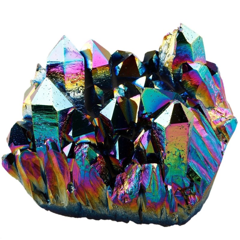 Rockcloud Natural Titanium Coated Rainbow Crystal Quartz Cluster Geode Druzy