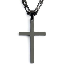 GILIEYER Stainless Steel Cross Necklace, Gold Silver Black Layered Cuban Cross Chain Cross Pendant Necklace for Men Christian Cross Mens Jewelry (Single Layer Cuban, Black)