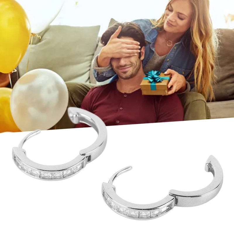 S925 Sterling Silver Ear Hoop Clip Rhinestone Style Clip Hoop