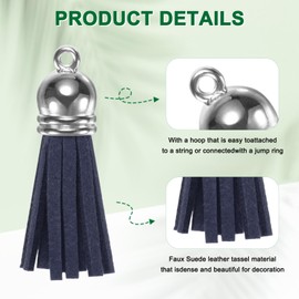 M METERXITY 50-Pack Faux Suede Tassel 1.4 Inch Small Keychain Rust Faux Leather Tassels Charm Navy Blue with Rings for DIY Crafts/Keychain/Earrings/Bracelets/Necklace