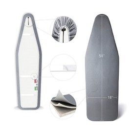 TIVIT Ironing Board Cover 18 x 50 Pro Grip Pad Covers w/3 Fastener Straps & Pull Bungee Cord - Durable Scorch & Stain Resistant Padded Layers, Heat Reflective AlumiTek PRO Top Coat - Made in Italy