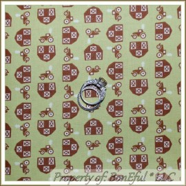 Signature BonEful Fabric FQ Cotton Quilt Green Brown Farm Barn Tractor US Baby Boy Nursery