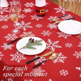 CAROMIO Christmas Tablecloth 60 x 84 Inch, Christmas Table Cloths for Rectangle Tables Winter Tablecloth, Xmas Red Snowflake Outdoor Christmas Decorations Picnic Party Indoor Kitchen Table Decor