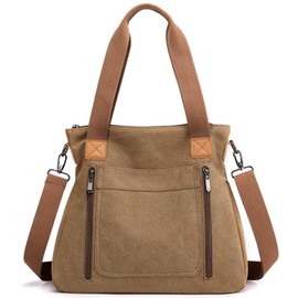 Women's Canvas Tote Handbags Vintage Casual Shoulder Work Bag Crossbody Purses (Brown) One Size