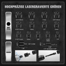Zozoa 15-Piece Cr-Mo Nut Remover Set, Screw Extractor Set with Hex Adapter and Impact Adapter Reducer, Spiral Profile Socket Set for Damaged Screws