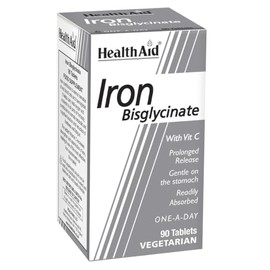 HealthAid Iron Bisglycinate 30mg Tablets – High Strength Iron Supplement – Supports Energy Release, Normal Cognitive Function & Red Blood Cell Formation – 90 Vegetarian Tablets
