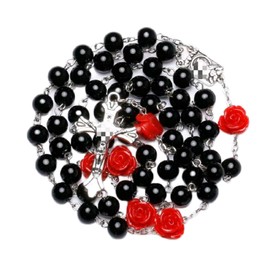 Stocking Stuffers Gifts for Women Rosary Necklace Wooden Rosary Beads Catholic for Women Men Rosary Pearl Beaded Necklace Cross Pendant Necklace Christian Religious Jewelry